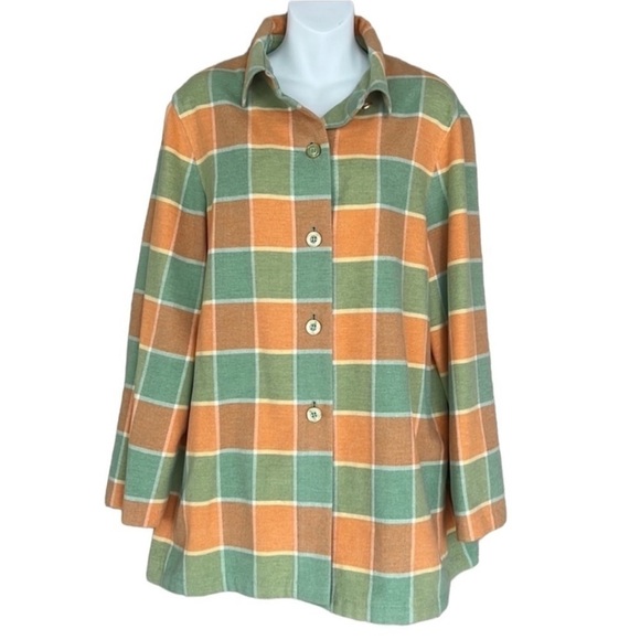 Escada‎ Margaretha Ley Orange Green Plaid Cashmere Wool Shirt Jacket Shacket - Picture 1 of 15
